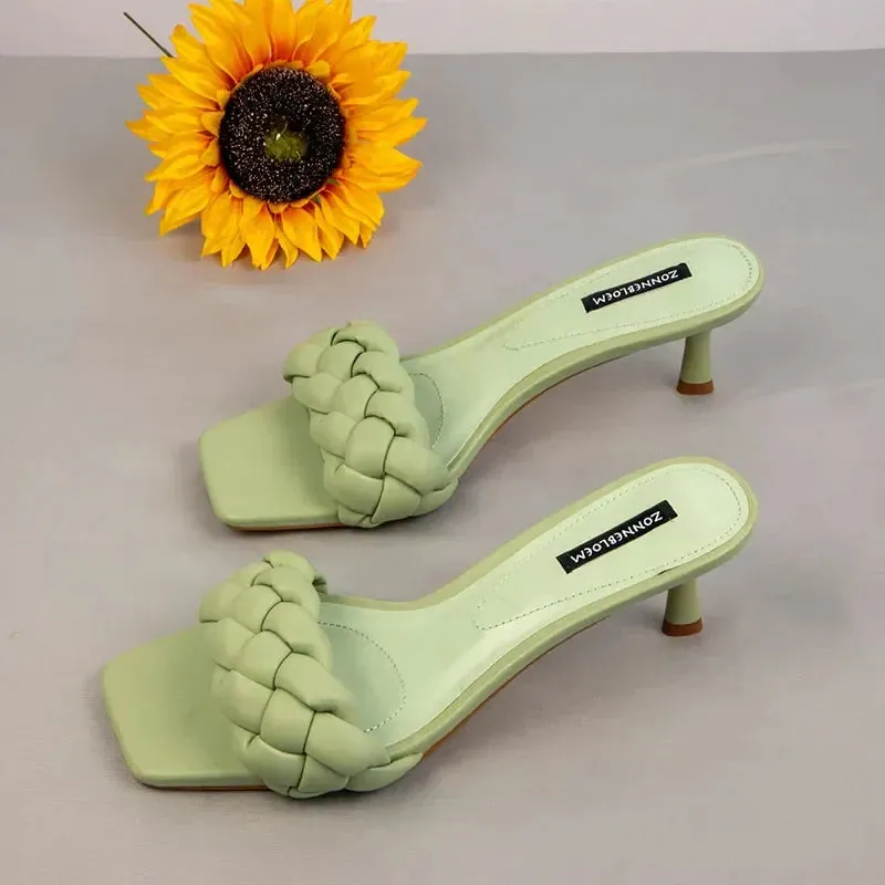 AMOZAE-- Twist Woven High Heel Sandals Comfort in Plus Sizes