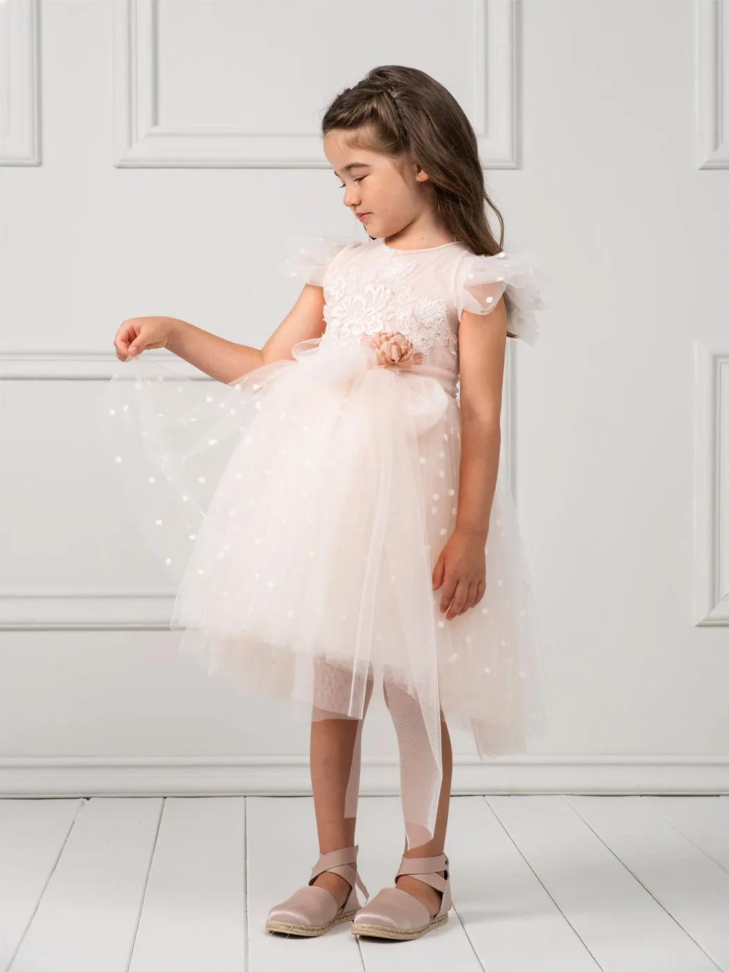 Baptism Girl's dress with lace - BRIANNA Ivory