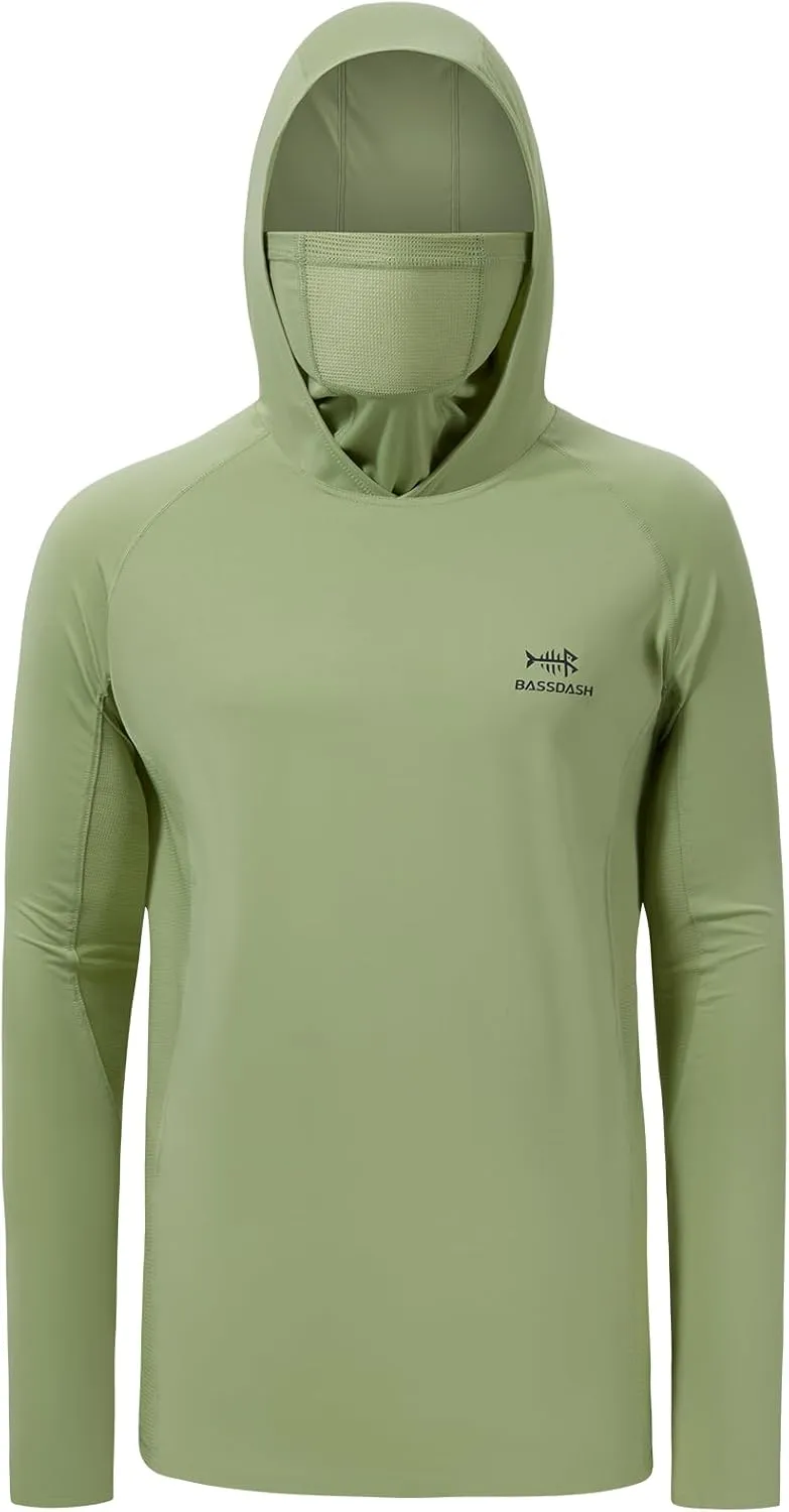 BASSDASH UPF 50  Men??s Long Sleeve Fishing Shirt with Mask UV Neck Gaiter Hoodie