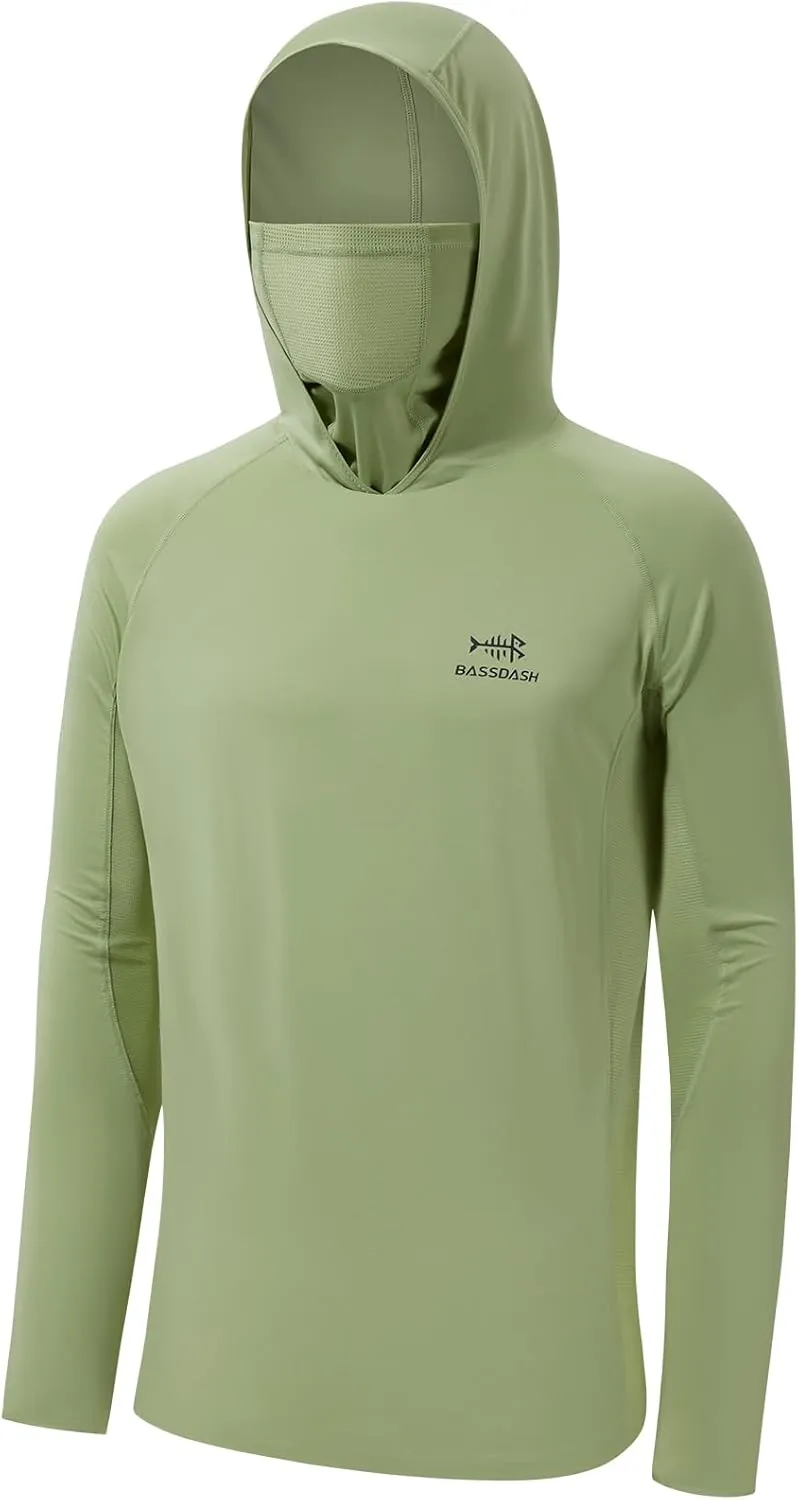BASSDASH UPF 50  Men??s Long Sleeve Fishing Shirt with Mask UV Neck Gaiter Hoodie