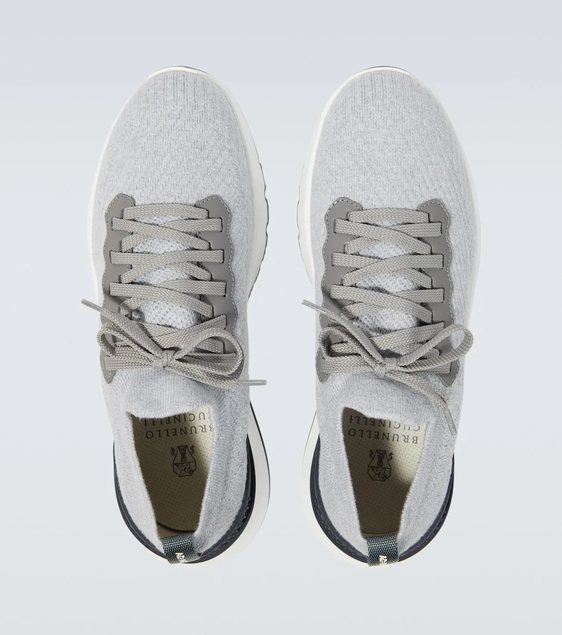 Brunello Cucinelli Knitted Sneakers with Leather Trim, Gray