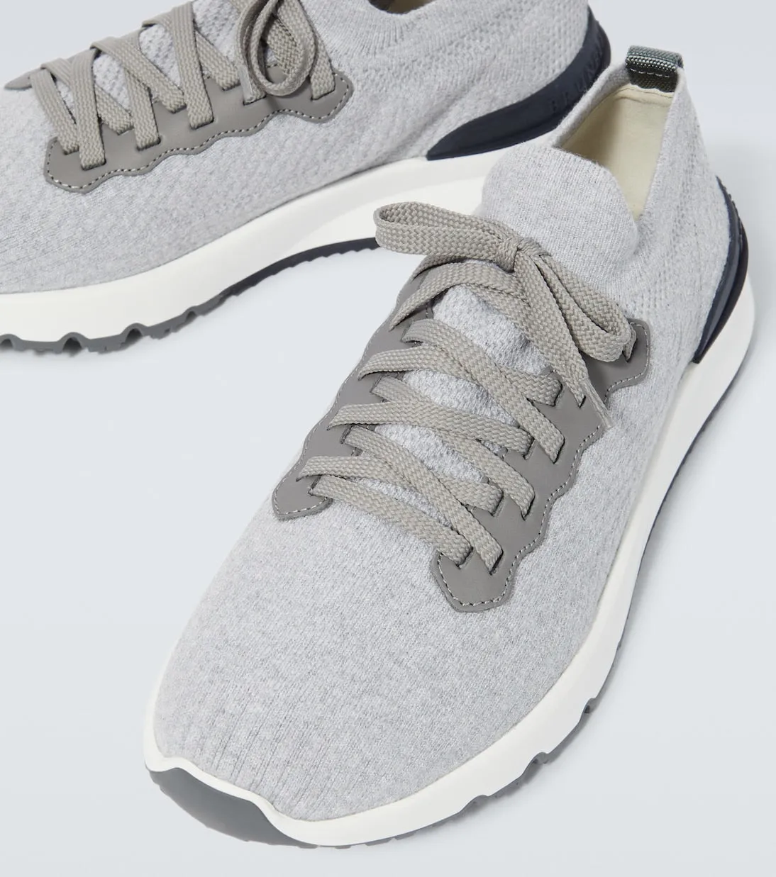 Brunello Cucinelli Knitted Sneakers with Leather Trim, Gray