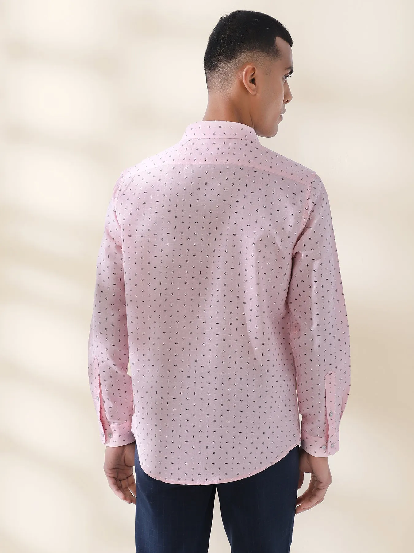 Cotton Linen Pink Printed Full Sleeve Formal Shirt