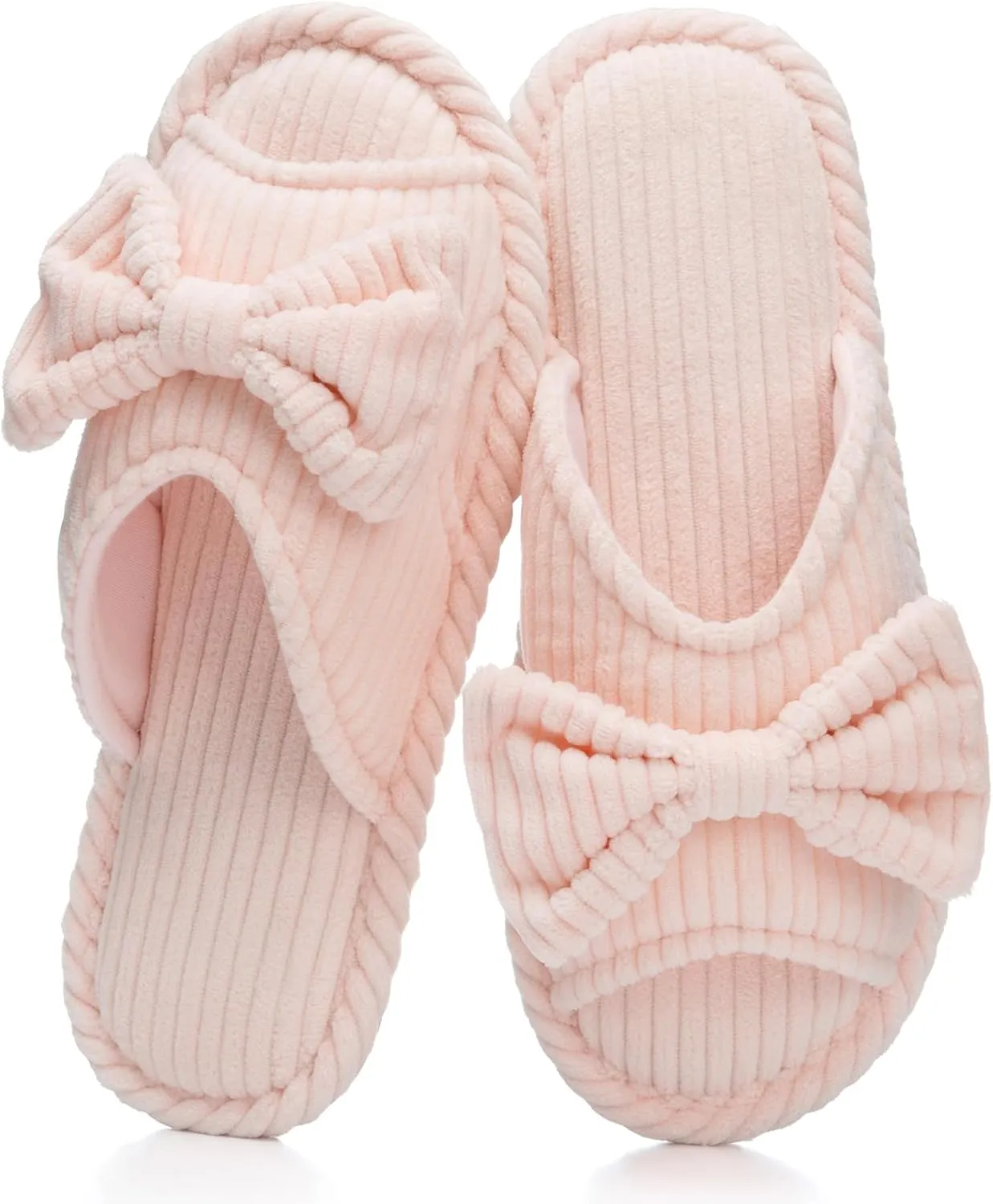 Cute Slippers for Women Indoor and Outdoor Cozy Soft Bow Open Toe Womens Slippers with Memory Foam Anti-Skid Sole Slides Spa Birthday Gifts for Women Mom Her Ladies Bridesmaid