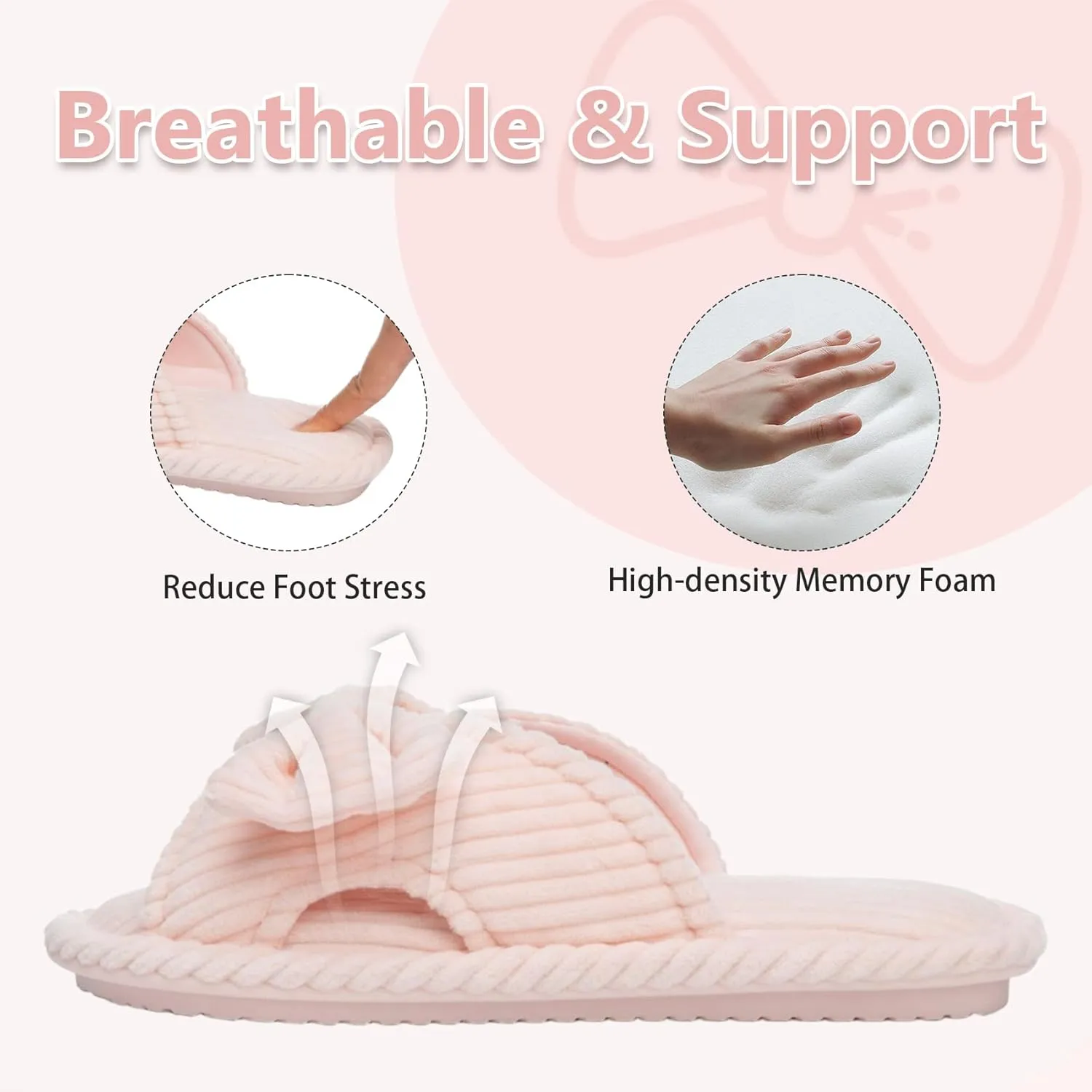 Cute Slippers for Women Indoor and Outdoor Cozy Soft Bow Open Toe Womens Slippers with Memory Foam Anti-Skid Sole Slides Spa Birthday Gifts for Women Mom Her Ladies Bridesmaid