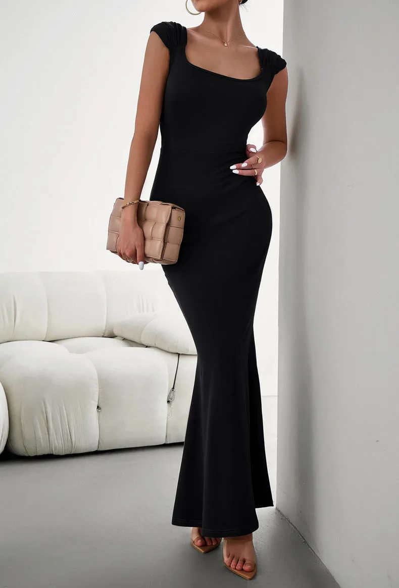 Devine Cap Sleeve Scoop Neck Evening Gown