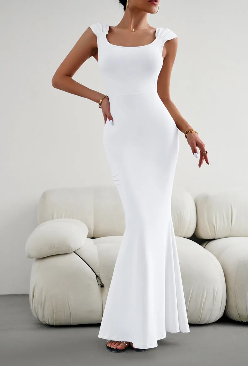 Devine Cap Sleeve Scoop Neck Evening Gown