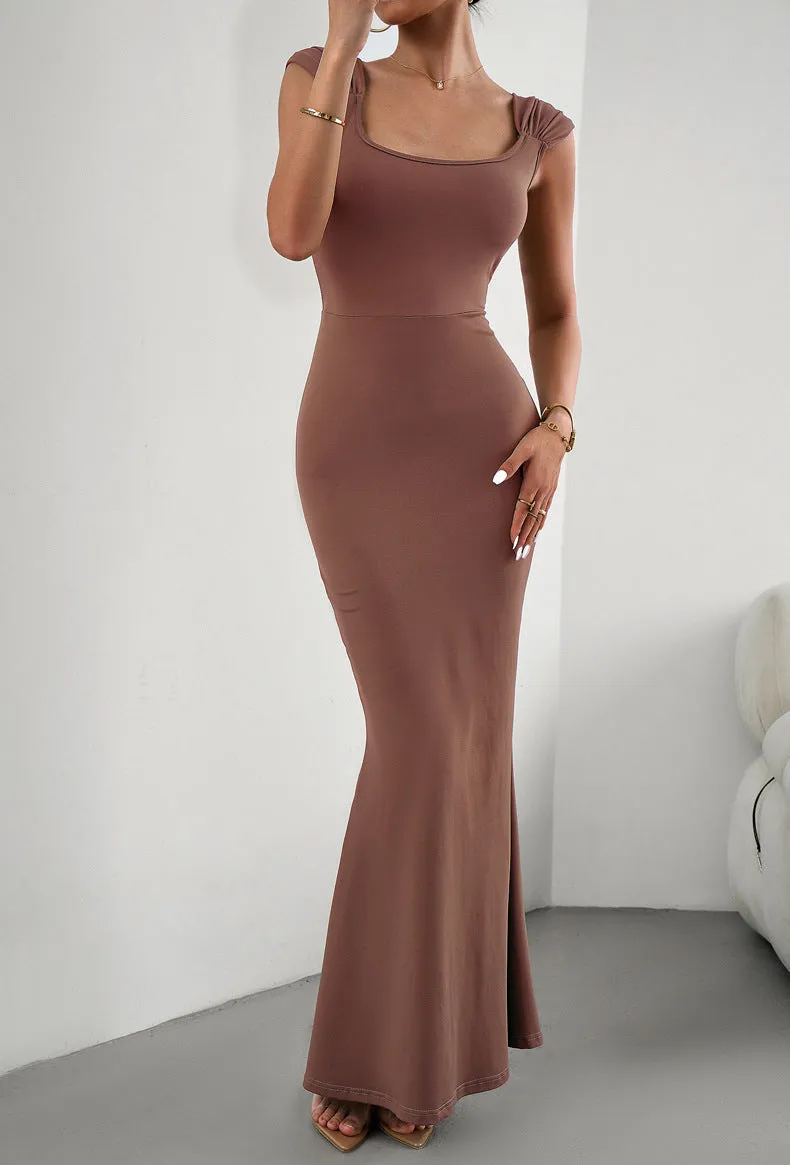 Devine Cap Sleeve Scoop Neck Evening Gown