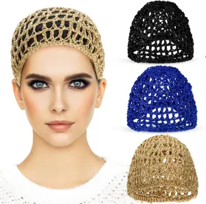 Etercycle 3 Pieces Mesh Crochet Hair Net Snoods for Women, Soft Rayon Knit Crochet Hairnet Hair Cover Accessory for Sleeping