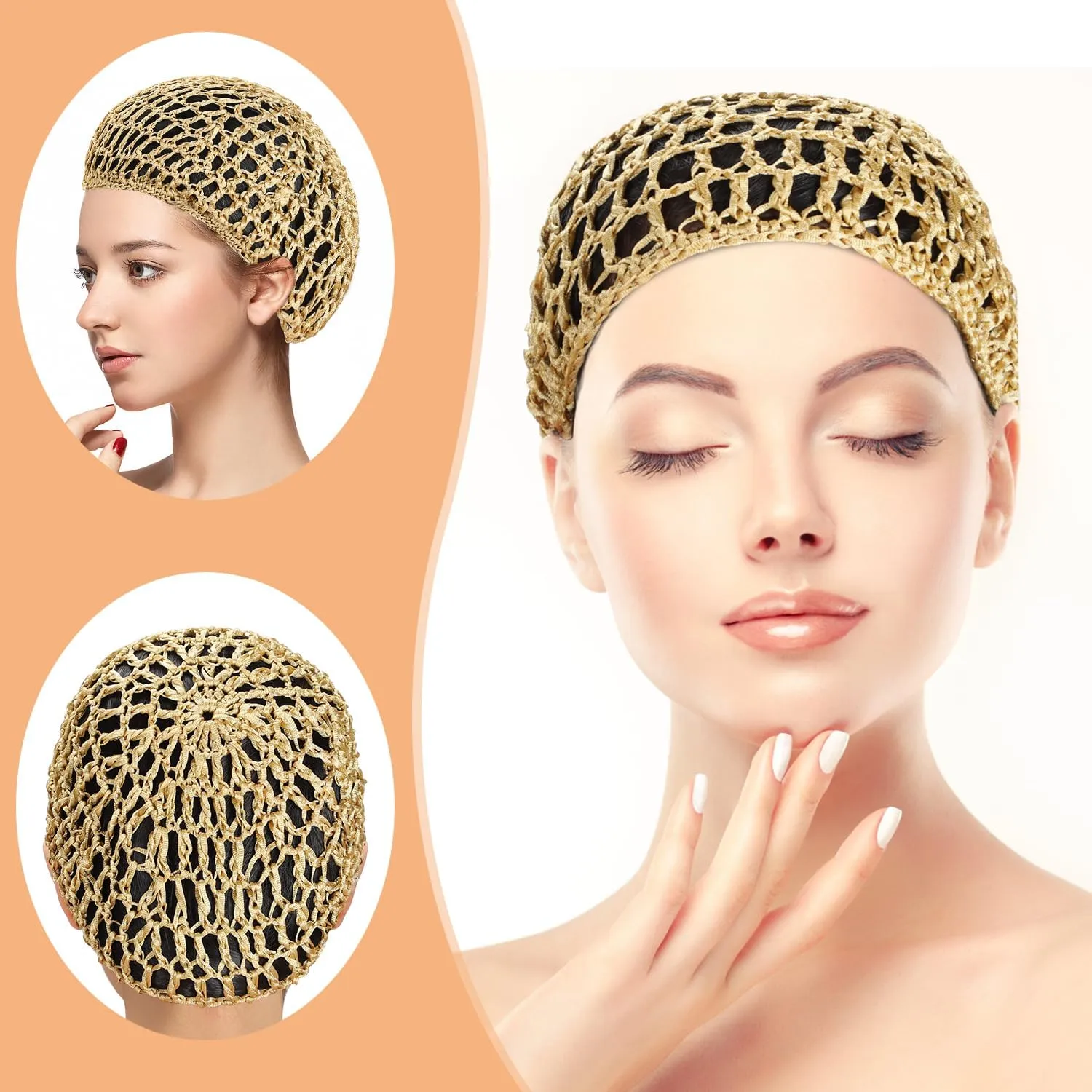 Etercycle 3 Pieces Mesh Crochet Hair Net Snoods for Women, Soft Rayon Knit Crochet Hairnet Hair Cover Accessory for Sleeping