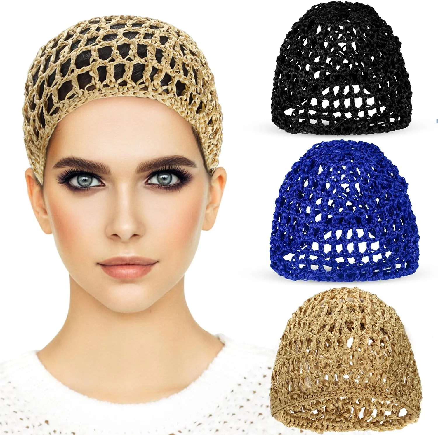 Etercycle 3 Pieces Mesh Crochet Hair Net Snoods for Women, Soft Rayon Knit Crochet Hairnet Hair Cover Accessory for Sleeping