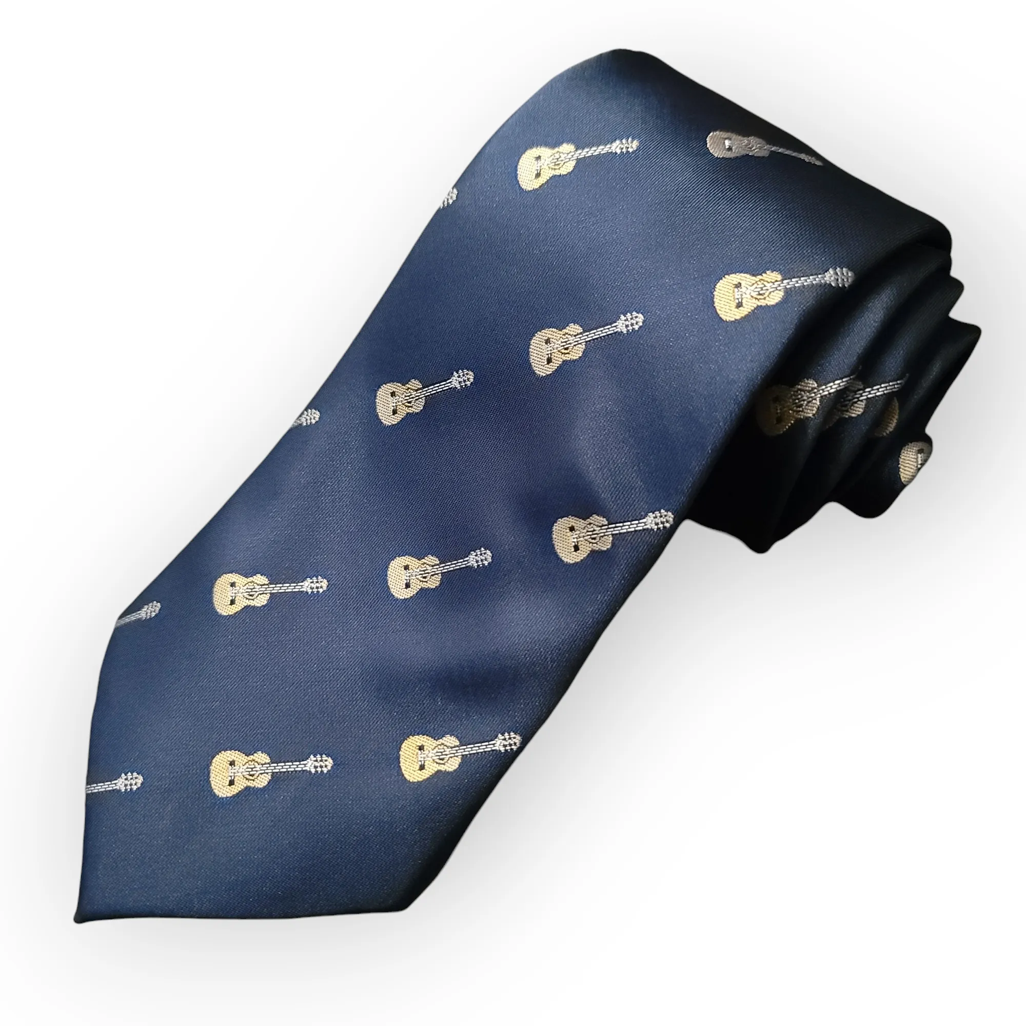 Guitar Navy Silk Tie Pocket Square & Cufflinks