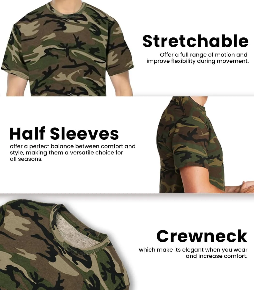 JustBlanks Men's Camouflage Tee Shirts - 100% Cotton Short-Sleeve T- Shirt - Military Camo Crewneck Shirt for Men