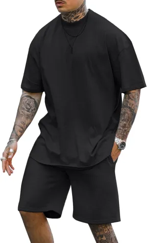 Lexiart Mens 2 Piece Outfits Casual Tracksuit Shorts Summer Sweatsuit Oversize Short Sleeve Sport Set