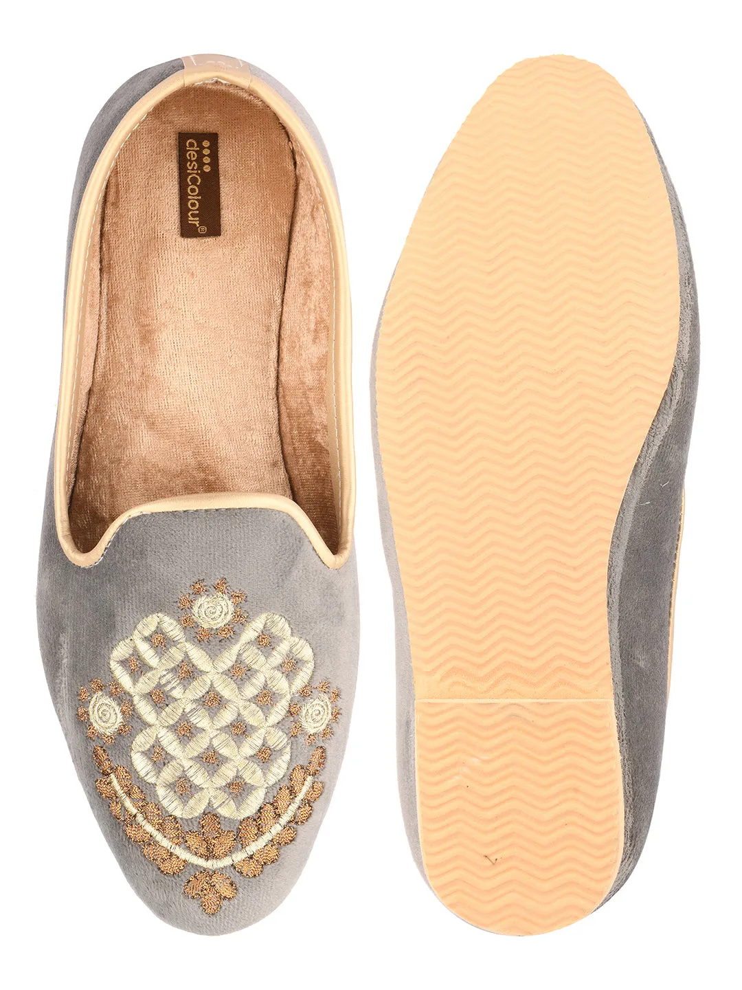 Men's Indian Ethnic Party Wear Grey Footwear - Desi Colour