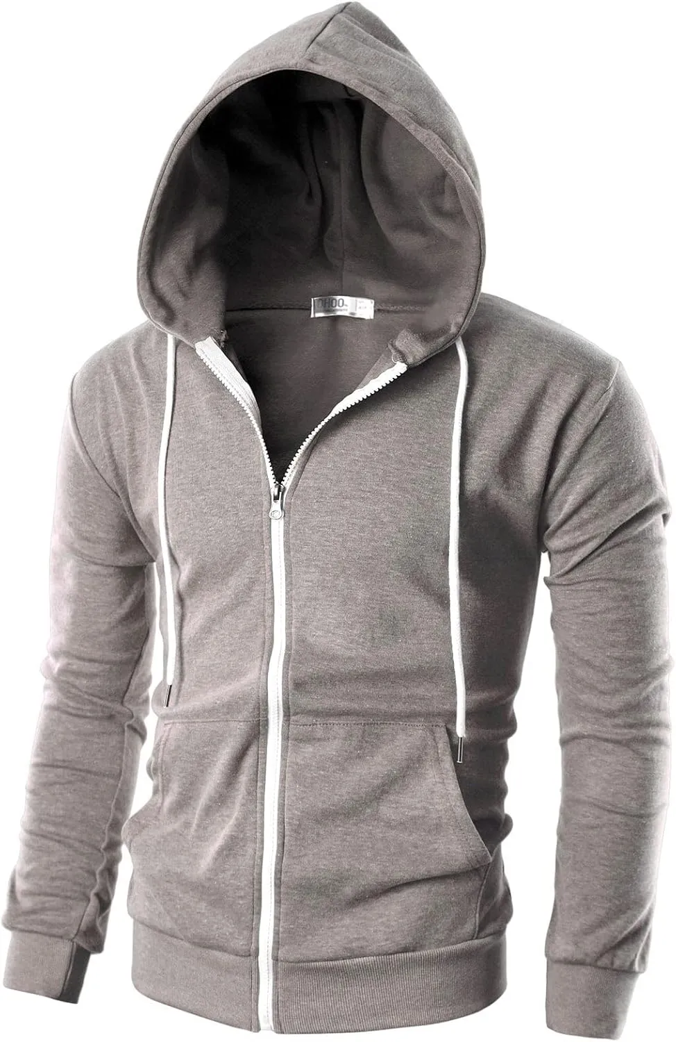 Ohoo Mens Slim Fit Zip Up Hoodies Sweatshirt Lightweight Long Sleeve with Kanga Pocket