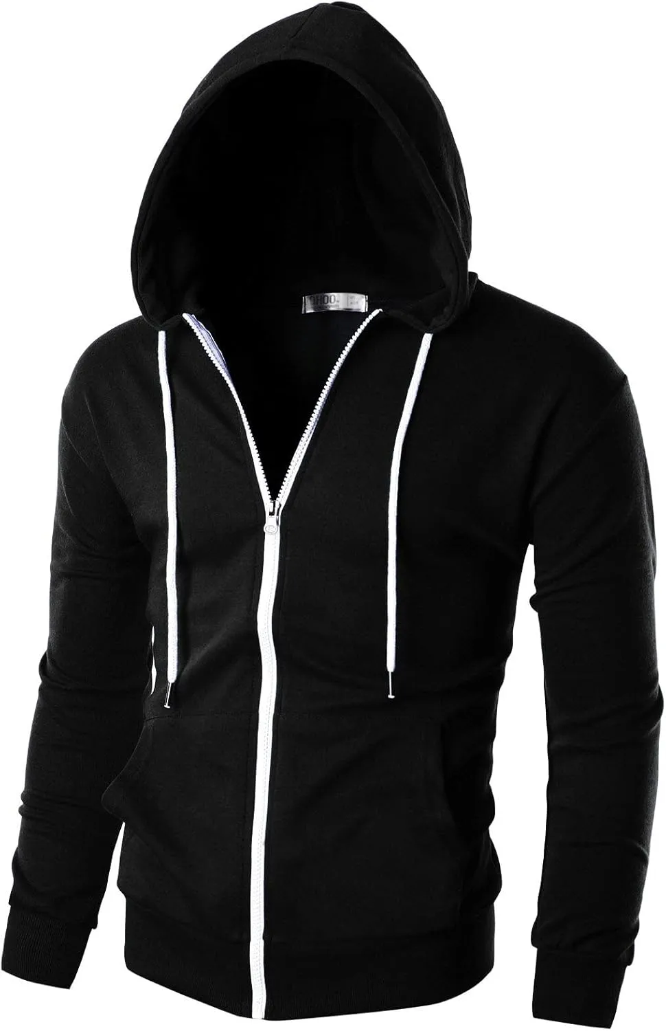 Ohoo Mens Slim Fit Zip Up Hoodies Sweatshirt Lightweight Long Sleeve with Kanga Pocket