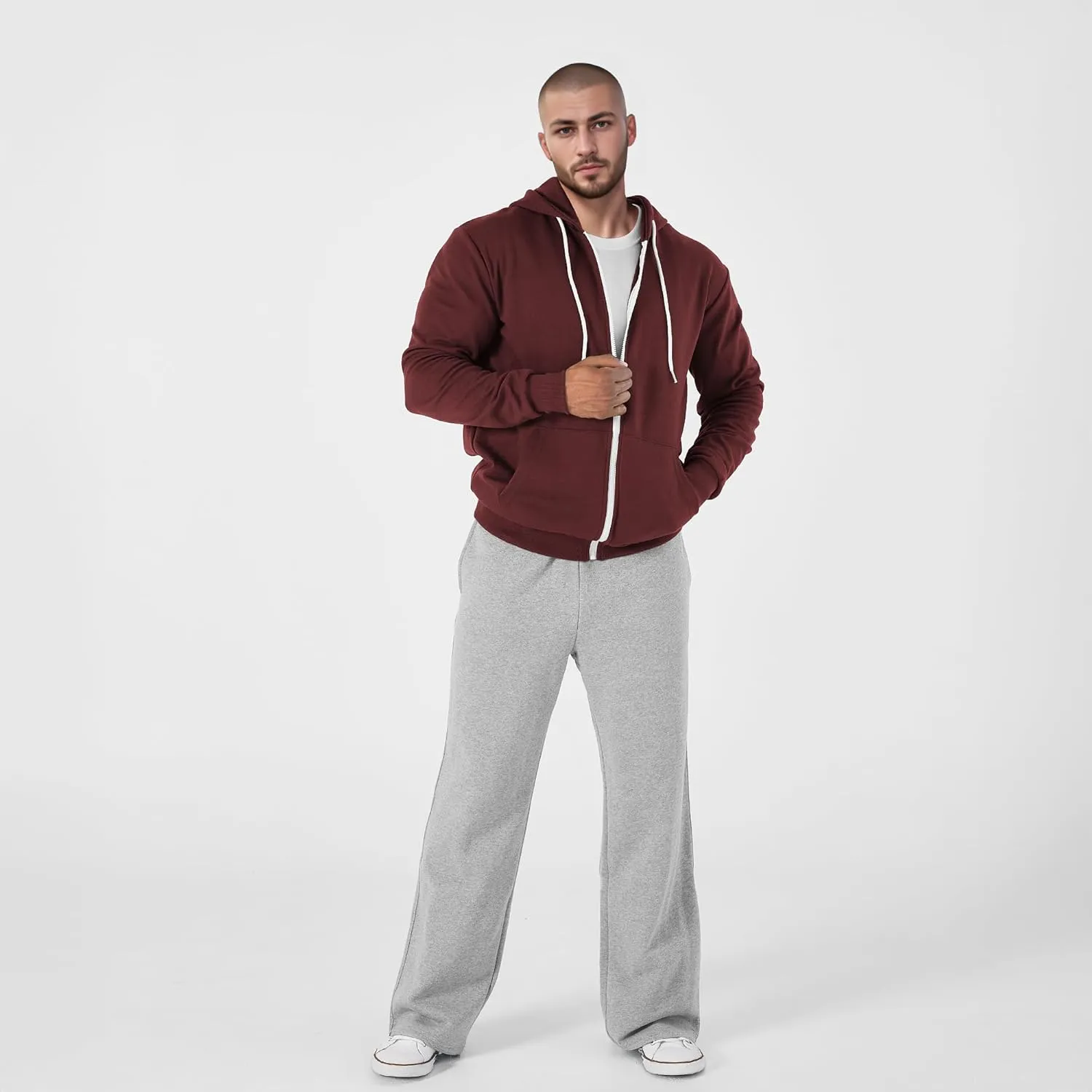 Ohoo Mens Slim Fit Zip Up Hoodies Sweatshirt Lightweight Long Sleeve with Kanga Pocket