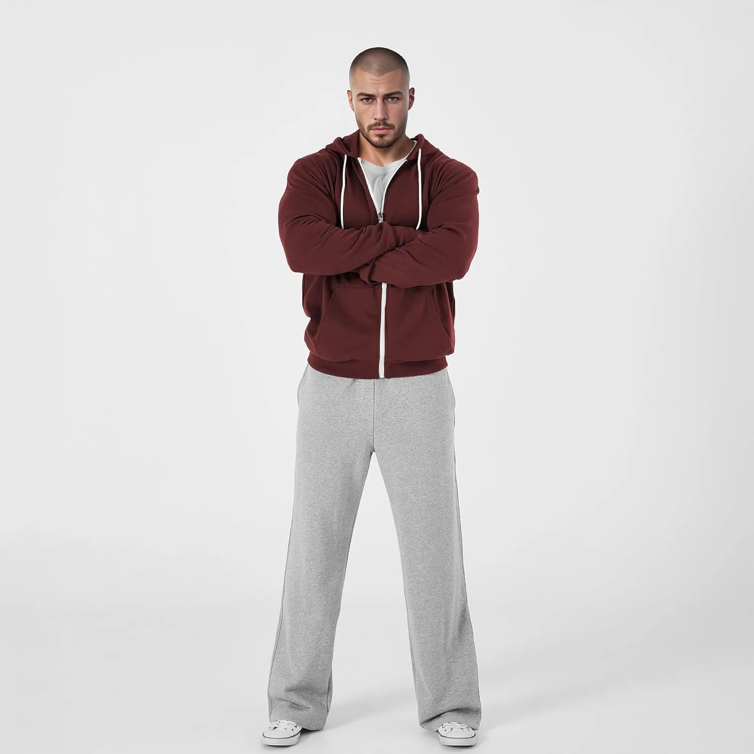 Ohoo Mens Slim Fit Zip Up Hoodies Sweatshirt Lightweight Long Sleeve with Kanga Pocket