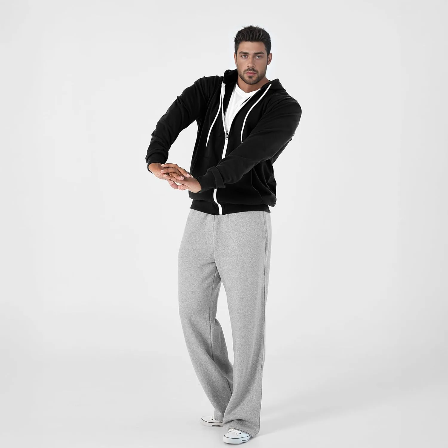 Ohoo Mens Slim Fit Zip Up Hoodies Sweatshirt Lightweight Long Sleeve with Kanga Pocket