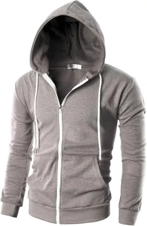 Ohoo Mens Slim Fit Zip Up Hoodies Sweatshirt Lightweight Long Sleeve with Kanga Pocket