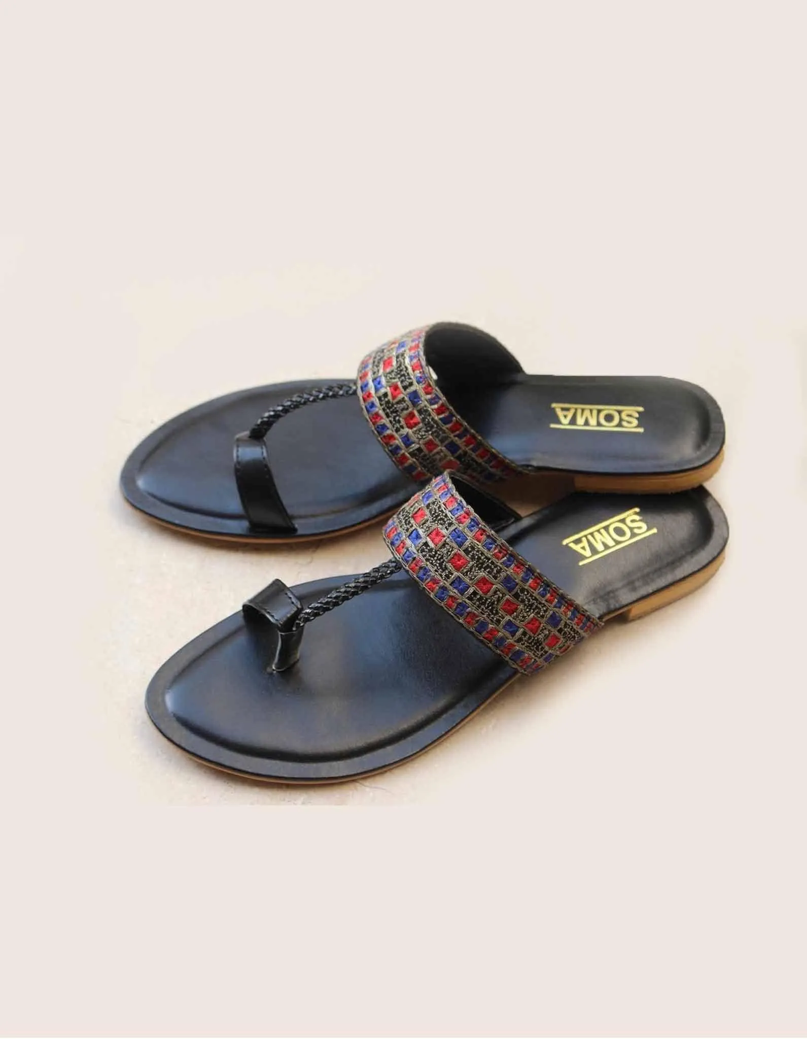 Soma - Black Check Multi Kolapuri